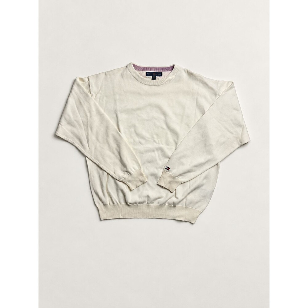 Vintage Tommy Hilfiger Golf Crewneck Sweater Mens Large Cream Cotton Ribbed 90s